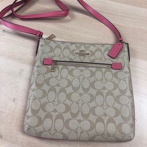 Coach file bag new  light khaki confetti pink
